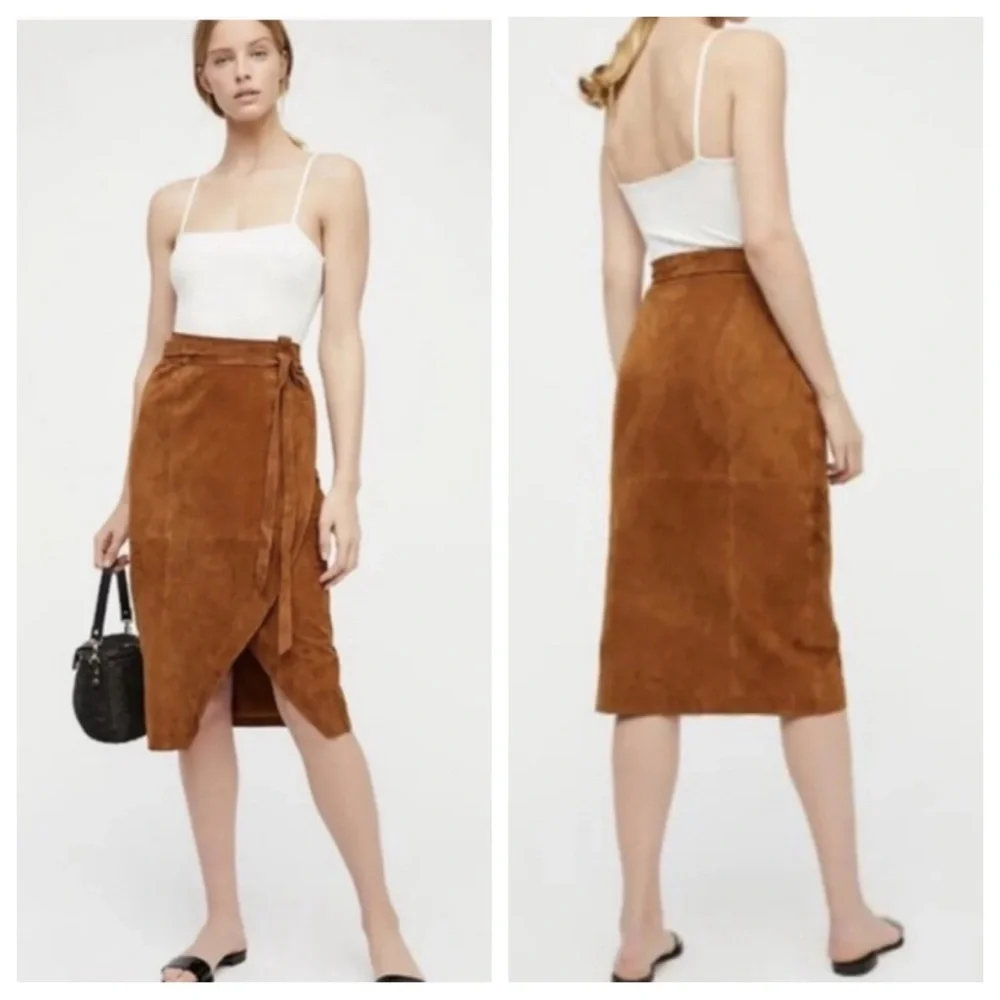 NWT! Suede! Free People Brown Goat Leather Wrap Skirt